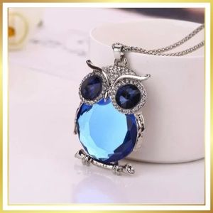 Gorgeous Sapphire BLUE Owl Necklace